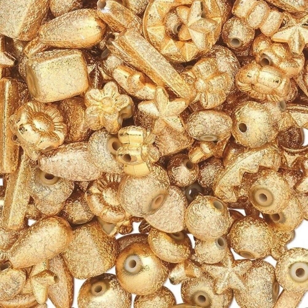 Bulk Lot Vintage Gold Stardust Acrylic Beads Mixed Sizes Shapes 50 pcs